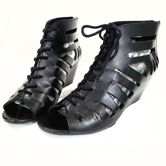 Brash Black Wedge Gladiator Sandal Shoe Size 8.5 - Picture 4 of 12